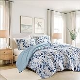 Regency Heights Lightweight Seersucker Botanical King Size Comforter Set, 3 Pieces Reversible Design Bed Comforter, Premium Microfiber Bedding Set, Comforter and Shams Set, Blue