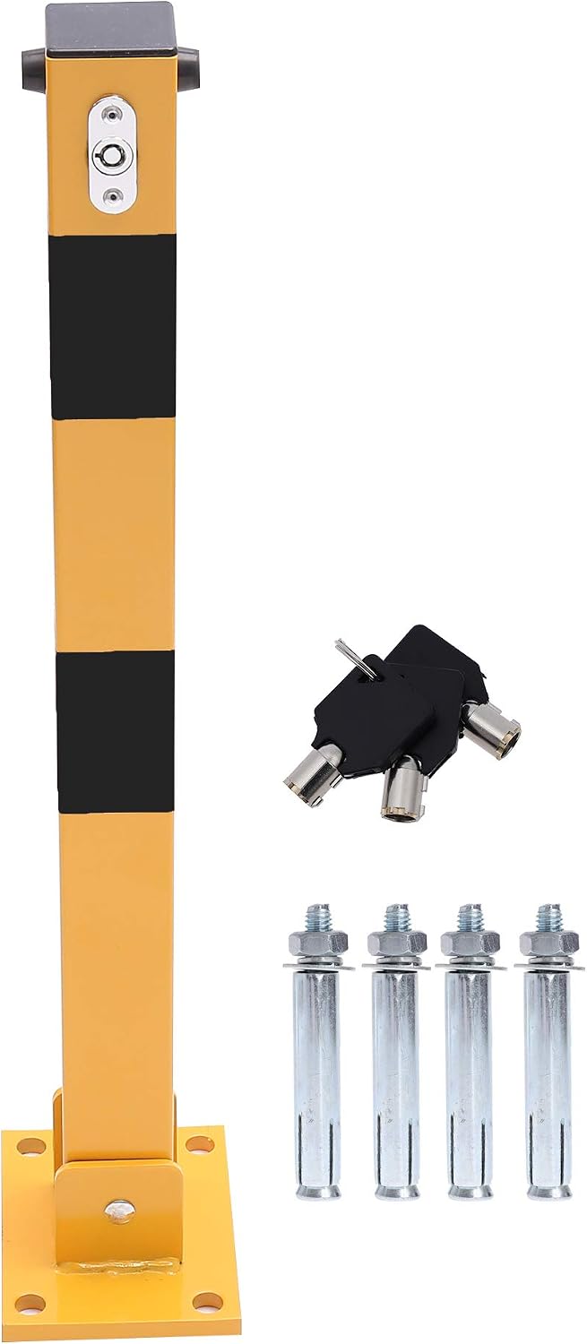 TOPWAY Car Parking Space Lock Bollard, Yellow and Balck Lockable Fold Down Car Parking Barrier Post