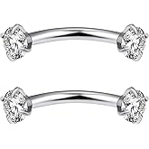 Ovxznts Eyebrow Piercing Jewelry Surgical Steel Cubic Zirconia Internally Threaded Vertical Labret Lip Jewelry Curved Barbell Tiny Eyebrow Rings Ear Rook Small Belly Button Ring for Women Men 16g