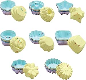 40PCS Silicone Cupcake Baking Cups Set Silicone Baking Cups For Baking, Including 8 Shapes Silicone Muffin Cups Cupcake Molds (Round, Square, Star, Sunflower, Rose, Chrysanthemum, Flower, Pumpkin)