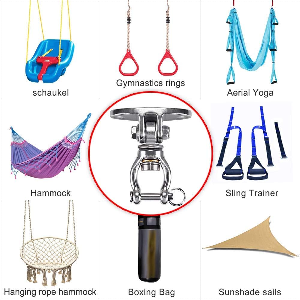 SELEWARE Swing Hanger Hanging Kit, 360° Swivel Permanent Antirust Stainless Steel 304 Swivel Swing Hanger, Playground Porch Swing Set with Screws for Hammock Chair Yoga (2 Pack): Toys & Games