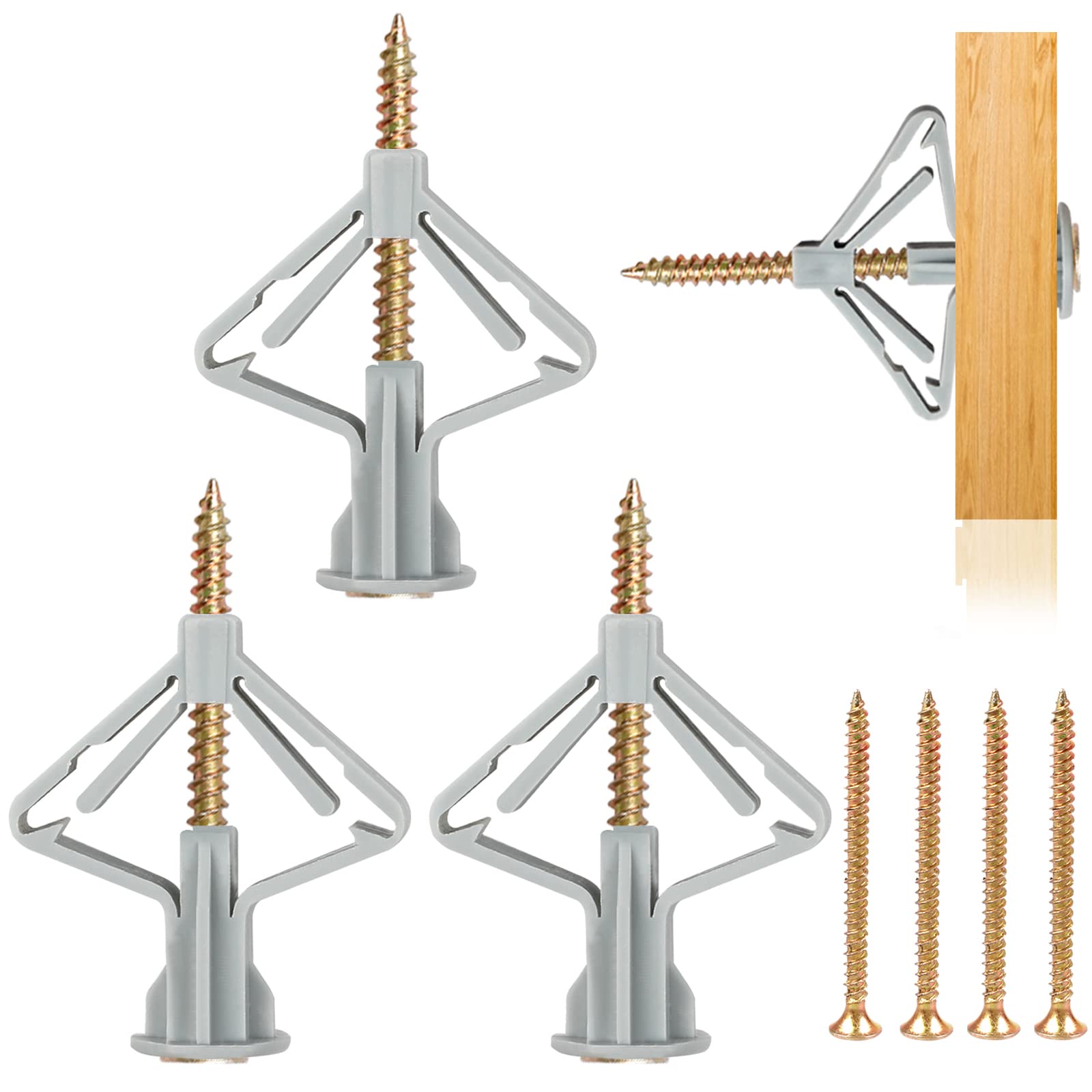 Plasterboard Fixings, Wall Plugs, Universal Plasterboard Plugs with Screws, Drywall Cavity Wall Fixings, Heavy Duty Anti-Rotational Expansion Tube Plasterboard Screws (36x13mm)