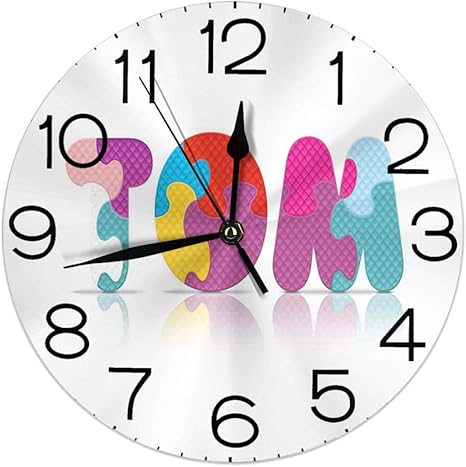 Amazon Co Jp 丸い壁時計家の装飾 子供新生児をテーマにしたカラフルな男の子の名前デザイン抽象的な教育パズルパターン ホーム キッチン