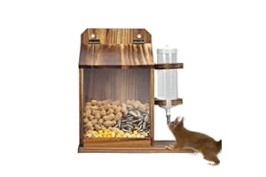 Okydoky Squirrel Feeder, Squirrel Picnic Table Feeder with Drinking Fountain, Durable Wooden Chipmunk Feeder for Outside, Nuts Bar for Corn, Peanuts, Sunflower Seeds NO.SSWSQ04-SHUI