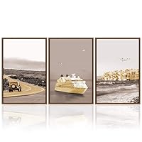 3 Piece Framed Canvas Wall Art Beautiful Ocean View Next to a City Canvas Prints Home Artwork Decoration for Living Room,Bedroom - 16