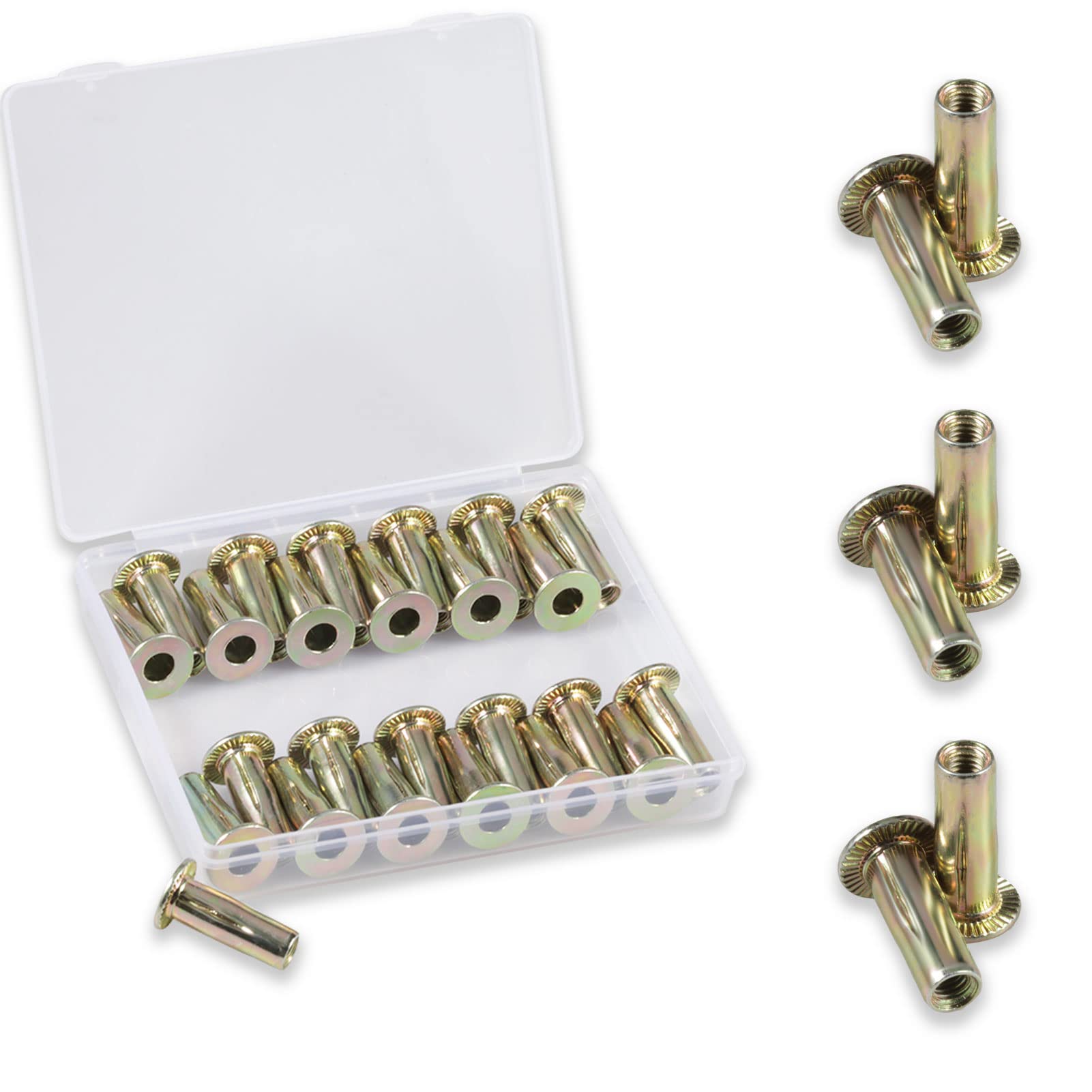 SPEEDWOX 25PCS Rivet Nut Tool Kit Zinc Plated Carbon Steel Flat Head Threaded Insert Nut Assortment Kit, M6