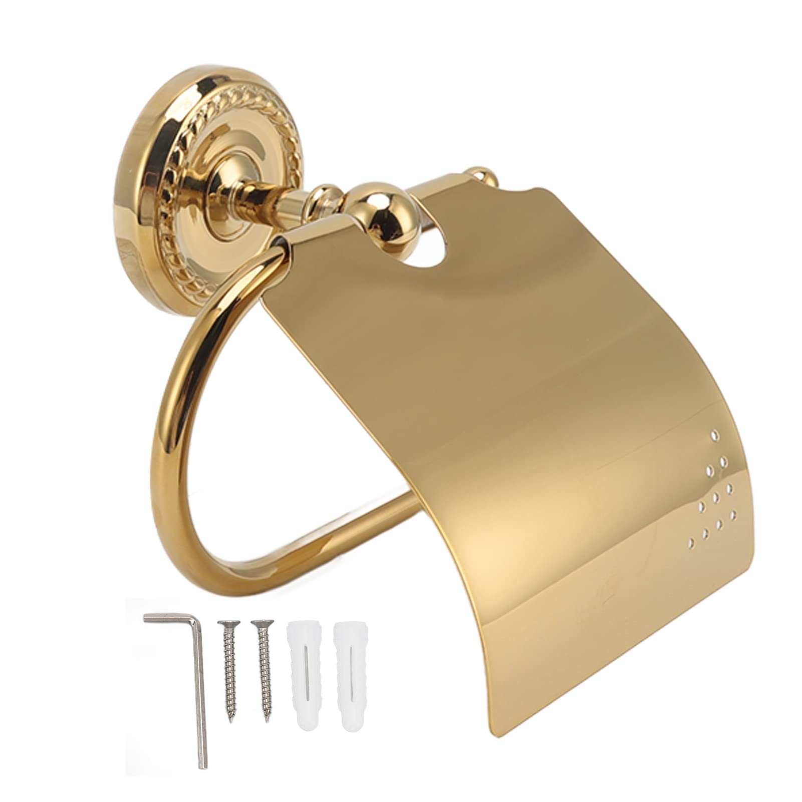 EPMANN Toilet Paper Holder with Cover Wall Mounted Toilet Paper Roller Holder with Cover Modern Brass Toilet Tissue Roll Rack Stainless Steel Tissue Roll Dispenser Bright Gold Bathroom Paper Hangers