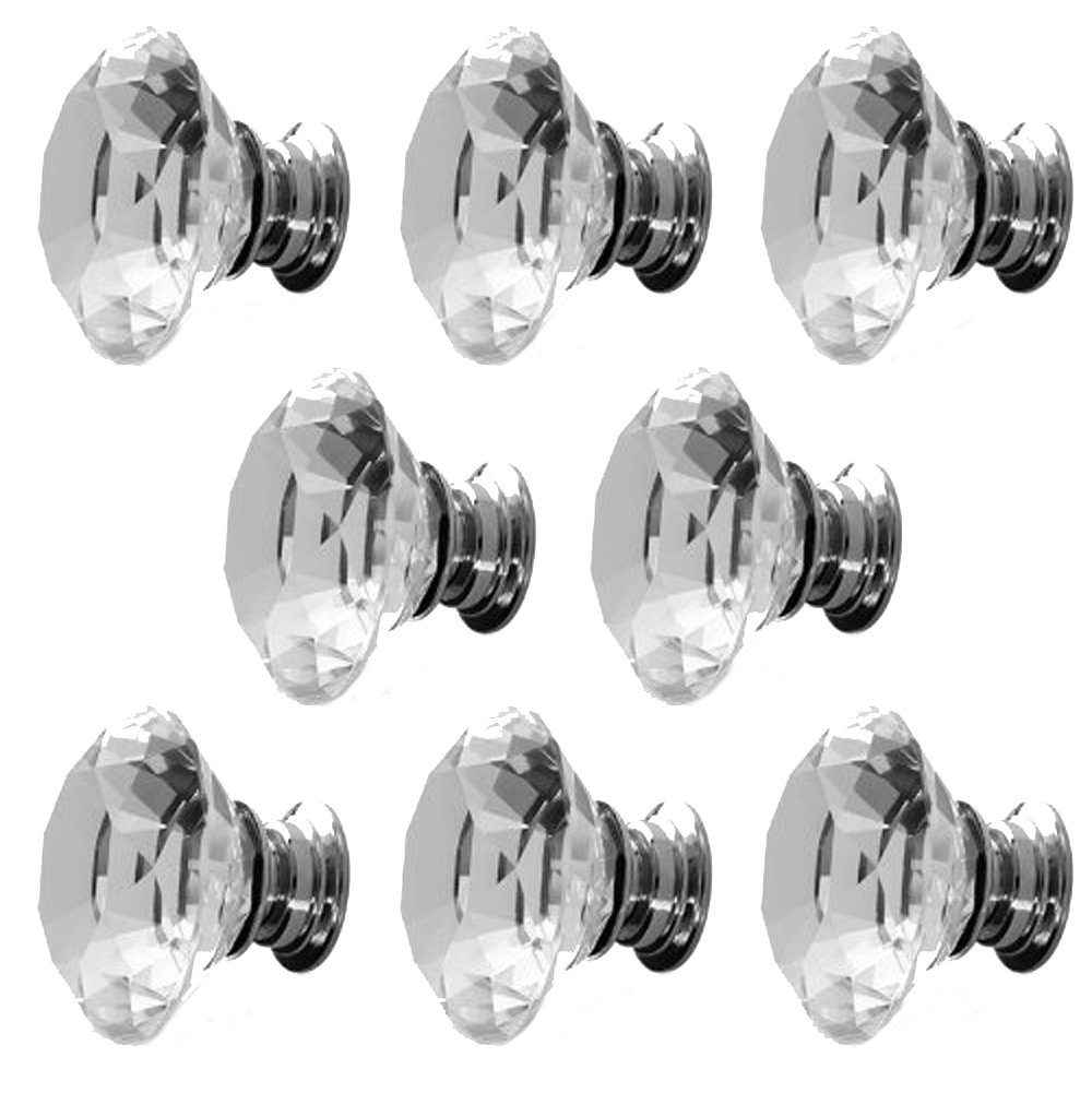 Surepromise 8 x LS-D3020 40MM Clear Crystal Glass Diamond Cut Door Knobs Kitchen Cabinet Drawer knobs+Screw Home Decorating