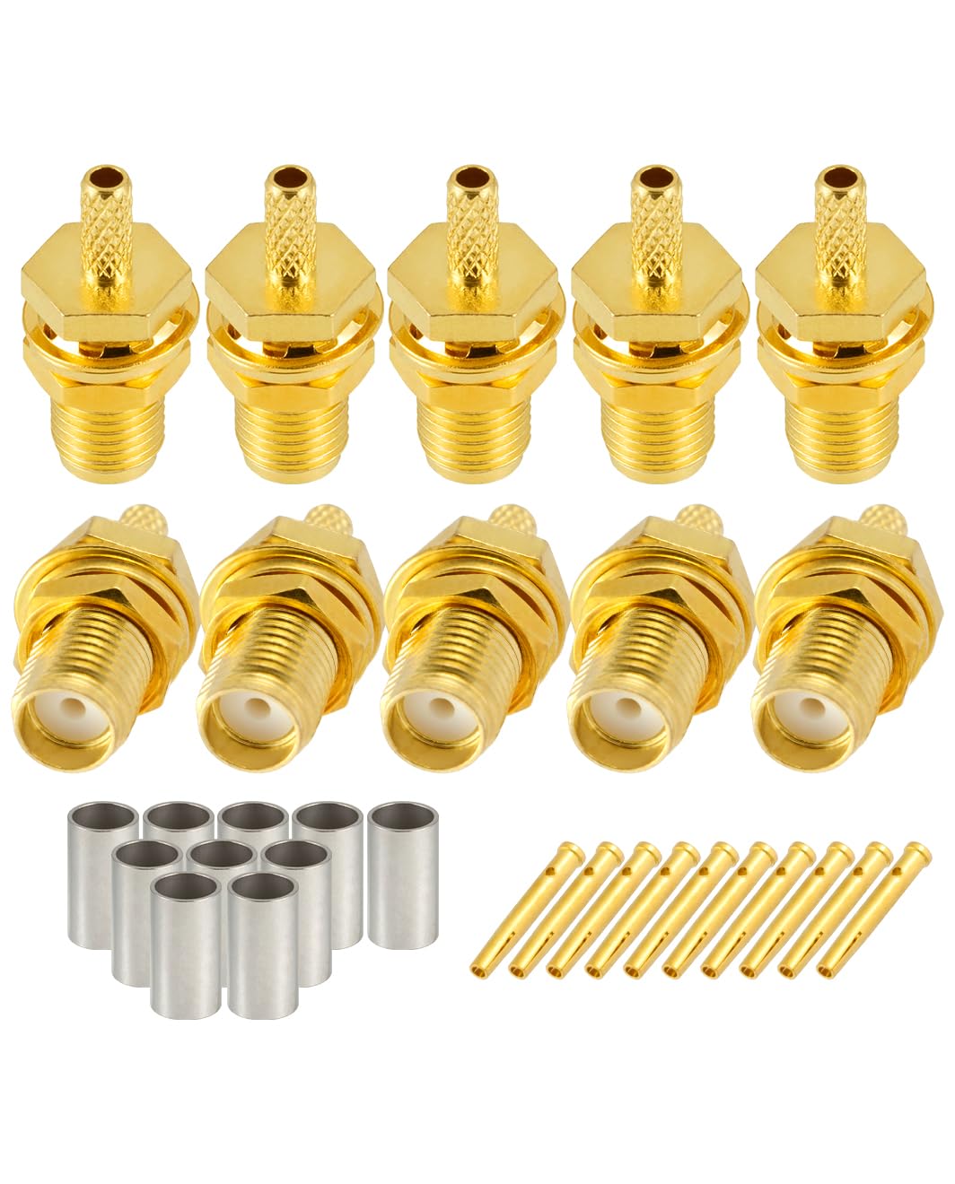 Vecys 10 PCS SMA Connectors SMA Female Bulkhead Crimp Connector for RG316 RG174 RF Coax Cable