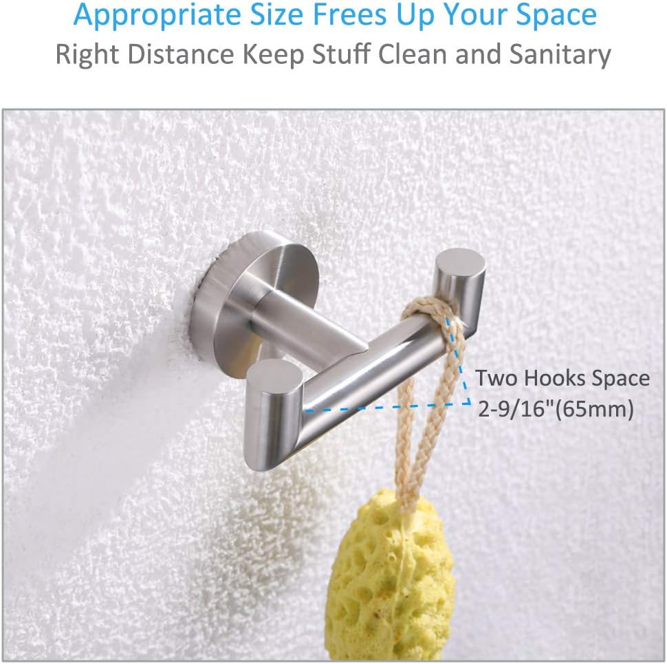 Bathroom Double Hook, Angle Simple SUS304 Stainless Steel Bath Towel Holder, Coat Purse Hanger, Hand Towel Rack, Double Robe Towel Hook for Wall, Brushed Steel - - 