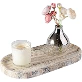 Koville Natural Marble Bathroom Tray for Decor Countertop, Marble Vanity Tray for Candles Perfume, Jewelry, Cosmetics, Stone Decorative Trays for Dresser Organizer(White Traonyx)