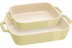 STAUB Stoneware Gratins Ceramic 2-pc Rectangular Baking Dish Set-Macaron Pastel Green