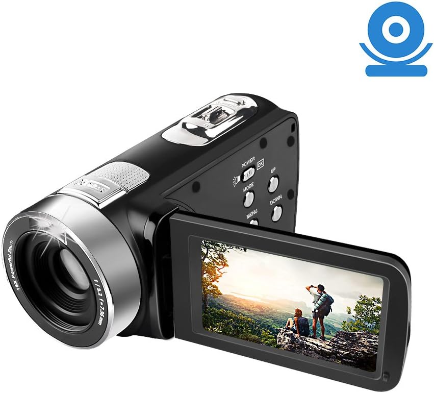 Caméscope Numérique Portable Full HD 1080P - écran Rotatif 270°, Zoom 16x, Carte 32GB, Idéal Voyages