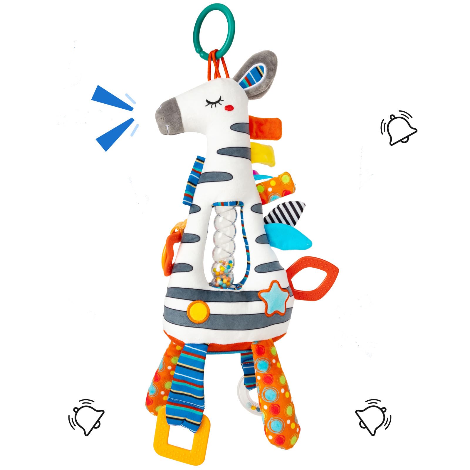 Funsland Pram Toys for Babies 0-6 Months, Clip On Car Seat Stroller With Hanging Rattle, Newborn Sensory for Baby Girls and Boys, Crib Travel Activity Plush Gift for Toddler 6-12 Months