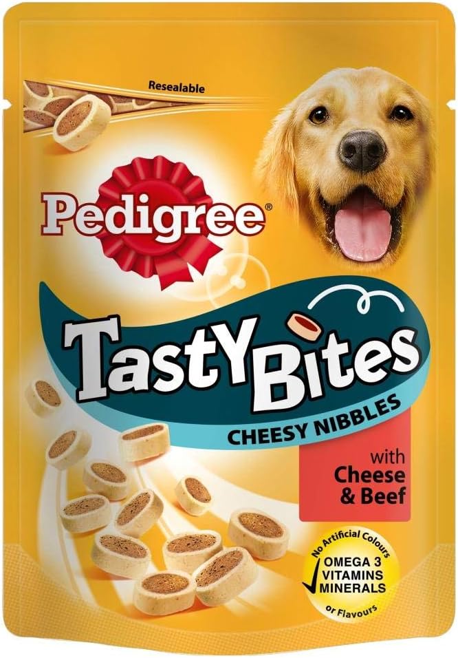 PET-96817 Pedigree Tasty Bites Cheesy Nibbles with Cheese & Beef (140g) 8 Pack, 140 g (Pack of 8)