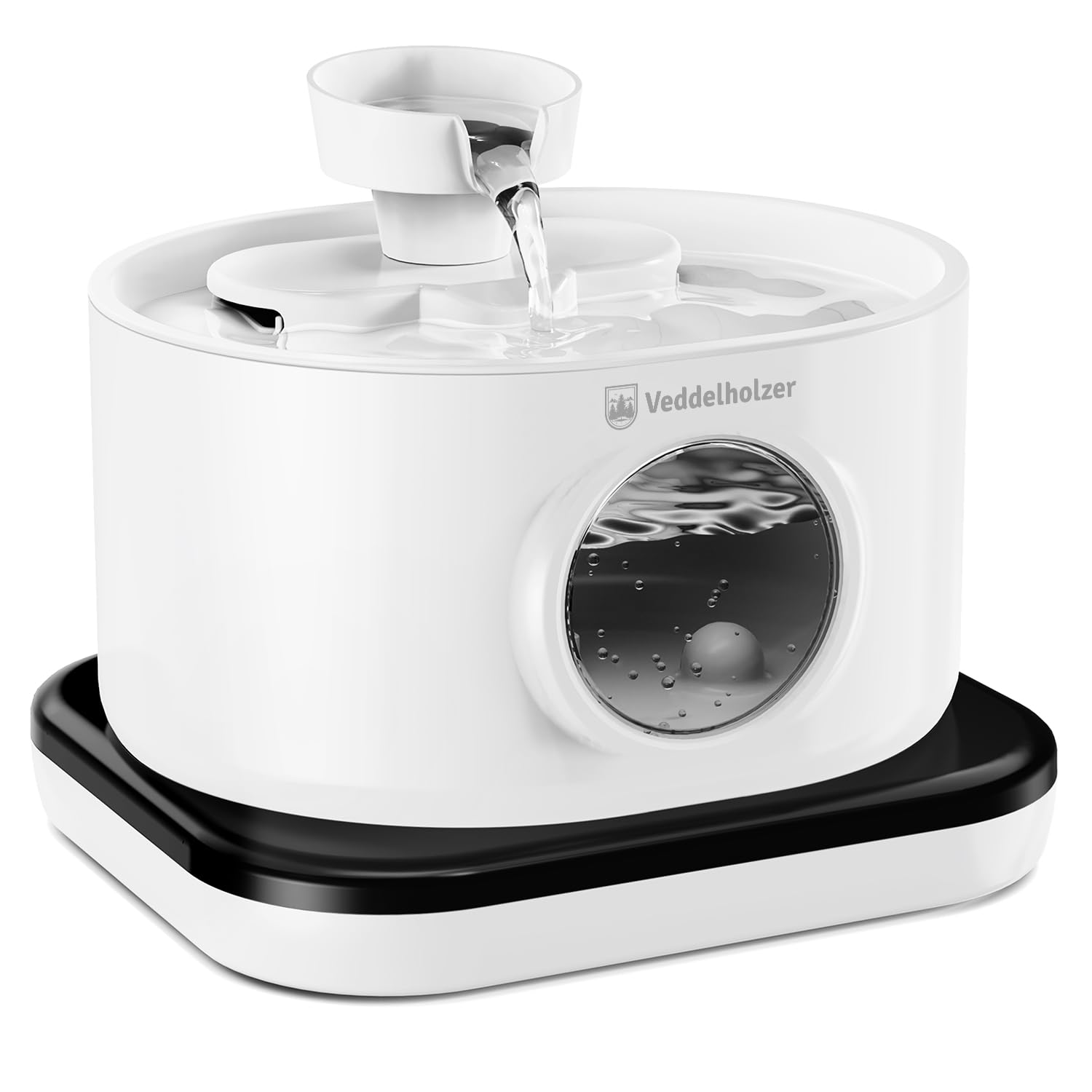 Veddelholzer 2,8 Liter Premium Katzenbrunnen kabellos mit Bewegungsmelder und 4 Fach Filter extrem leise 5200 mAh Akku inkl USB-C Kabel und Stecker Trinkbrunnen für Katzen & Hunde