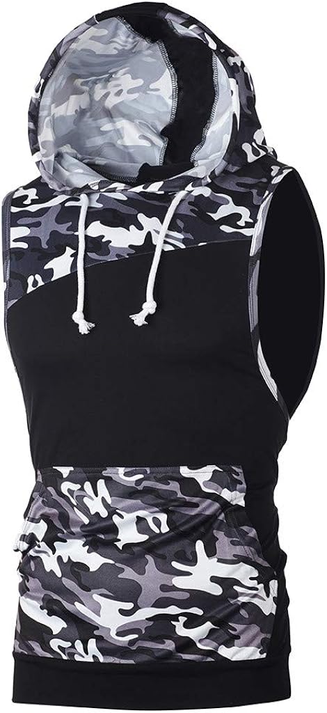 Mens Camouflage Hoodie Sport Vest, MmNote Sleeveless Gym Muscle Fitness Body Shaper Polyester Pocket Design