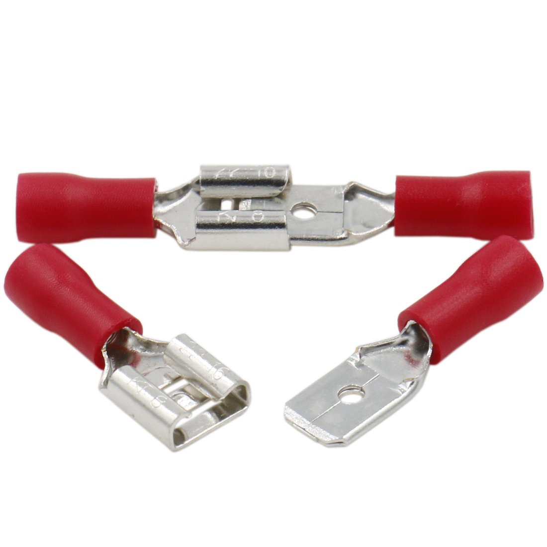 Heschen Male/Female Quick Disconnects Vinyl Insulated, FDD+MDD1.25-250, 6.3×0.8mm Cable Terminal, for 0.5-1.5mm² (22-16 AWG), Red, 100Pack