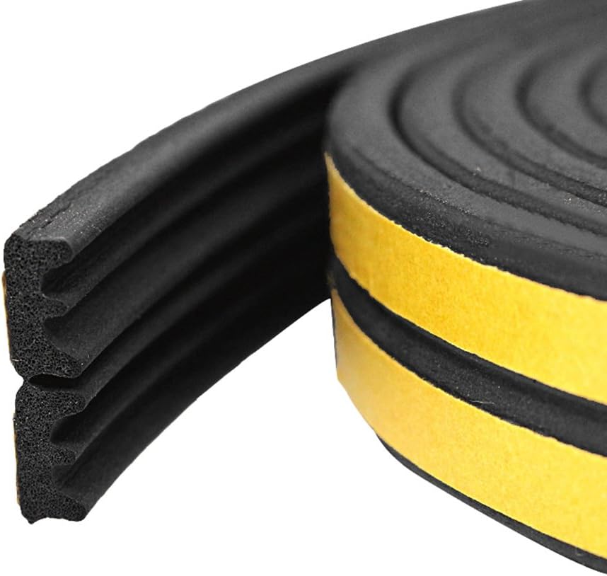 Lvguang Door Seal Door Draft and Self Adhesive Weatherstrip Doors Windows Strip Seal Black E shape (1000 * 9 * 4mm)