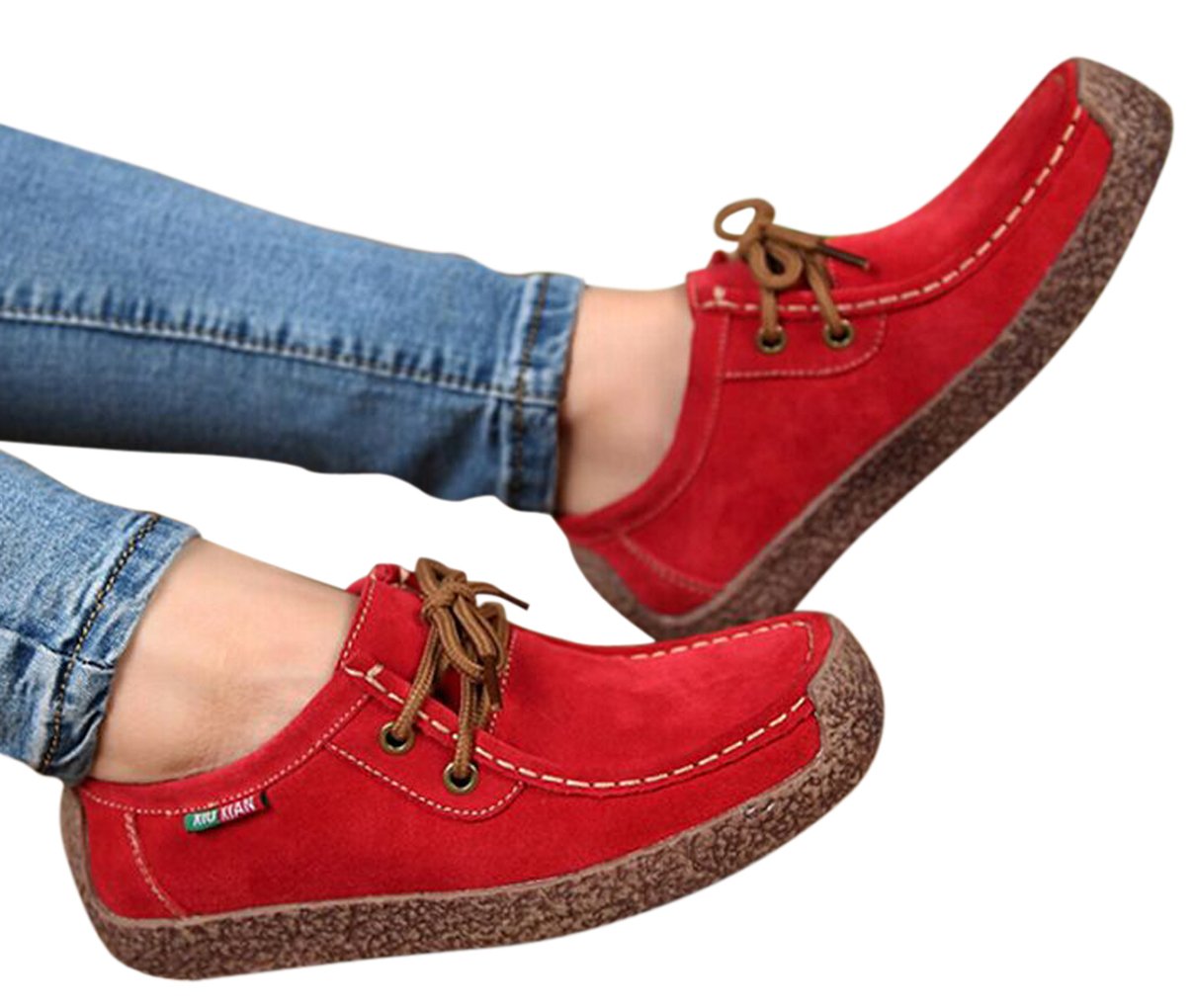 XIUXIAN Women Snail Casual Lace-up Genuine Leather Flat Sneaker Shoes ...