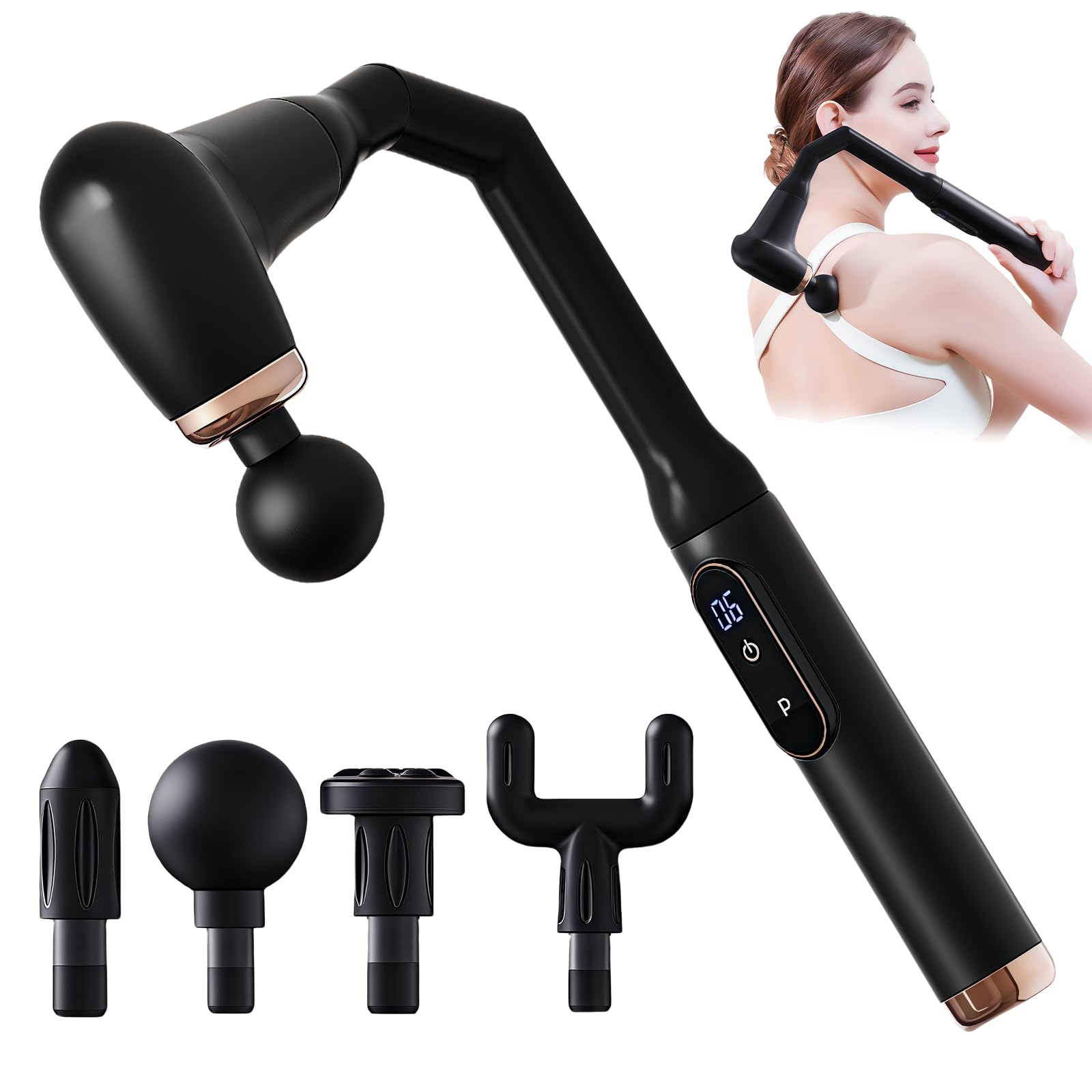 LEKEFETO Revolutionäre U-förmige Massagepistole Rückenmassagegerät: Tiefengewebe Muskel Massagegerät, 4 Köpfen, 6 Geschwindigkeitsstufen, Tiefengewebe Massagepistole für Schmerzlinderung