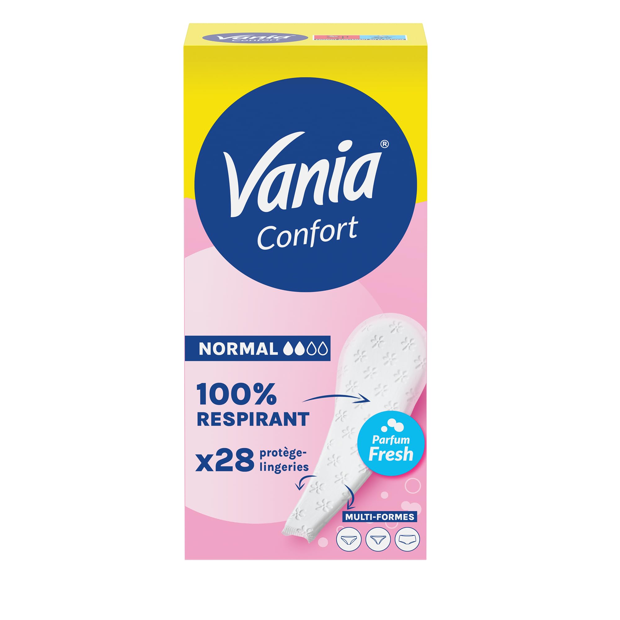 Vania - Nappy Liners Comfort Normal Multi-Shape Fresh Fragrance (Box of 28 Pieces) – 100% Breathable Lingerie Liners – Hygienic Protection with Dry Feel, Comfort and Freshness