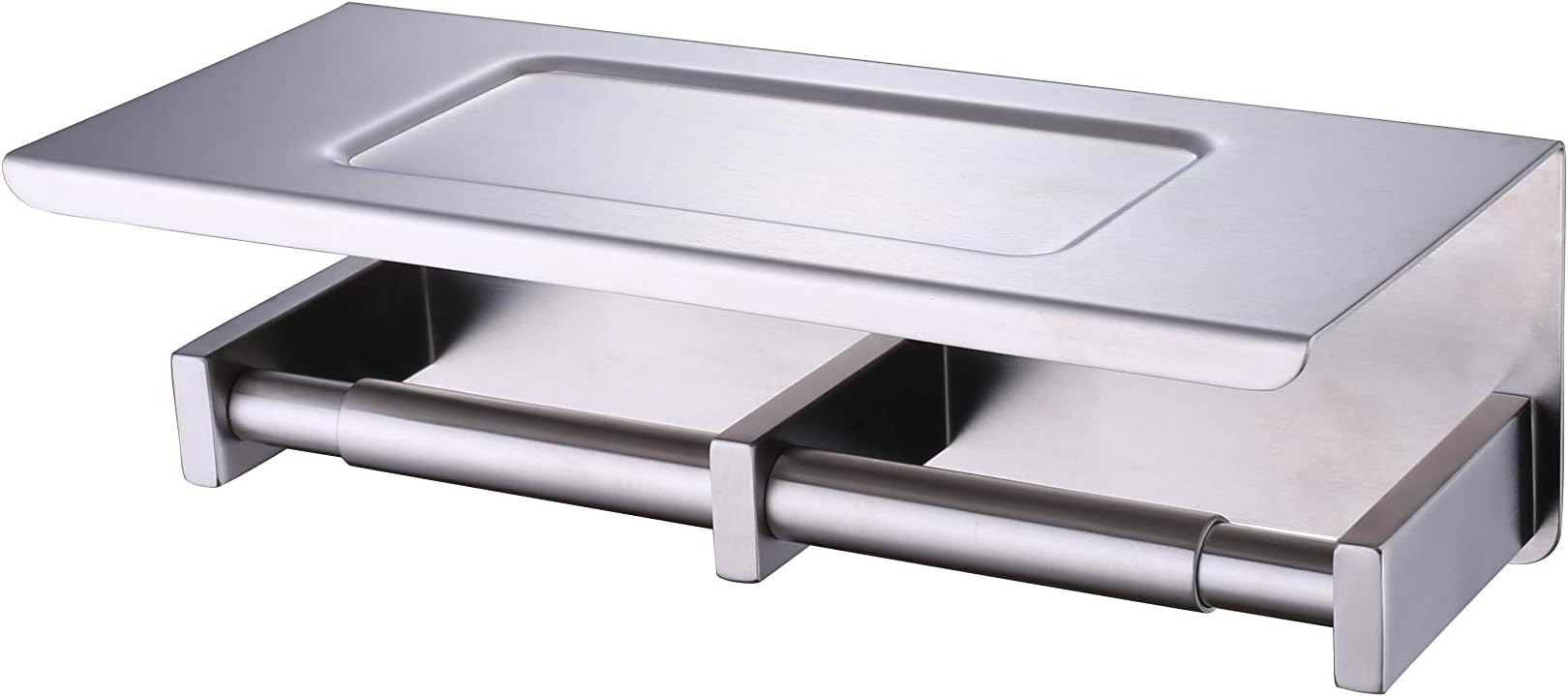 XVL Dual Toilet Paper Holder with Mobile Phone Storage Shelf and Spring Roller SUS304 Stainless Steel Brushed G327B