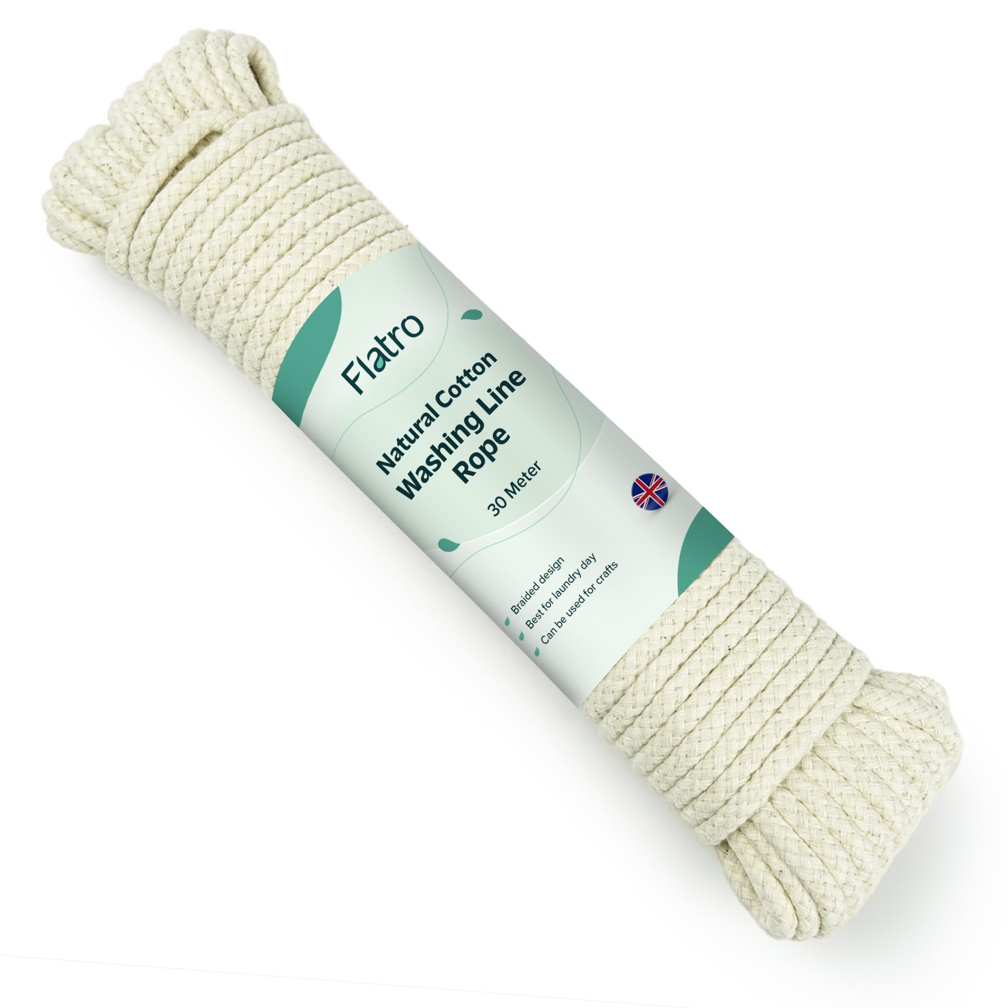 Natural Cotton Clothes Line for Outside | Strong Braided Washing Line Rope | 30m/99ft x 5mm Thick Tear Resistant Clothes lines for Outside | Washing Lines Outdoor | 130kgs Pulling Force Rope (30M)