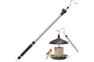 Greeily Clothes Hanger Reaching Hook, 37" to 64" Clothes Hook Pole for Hanging Bird Feeder Pole Heavy Duty Flowerpot Plants Telescopic Adjustment Comfortable Sponge Handle