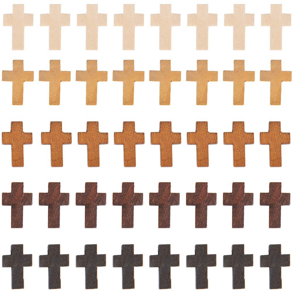SUNNYCLUE 1 Box 60pcs 5 Colors Easter Charms Natural Wood Cross with 2mm hole Wood Cross Beads for DIY Crafts Bracelet Jewellery Making