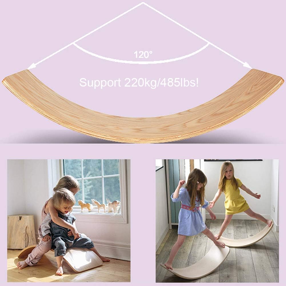 Wooden Wobble Balance Board with Felt Layer Waldorf Toys Balance Board Kid Yoga Board Curvy Board - Wooden Rocker Board 35 Inch Kid Size Dark Gray: Sports & Outdoors