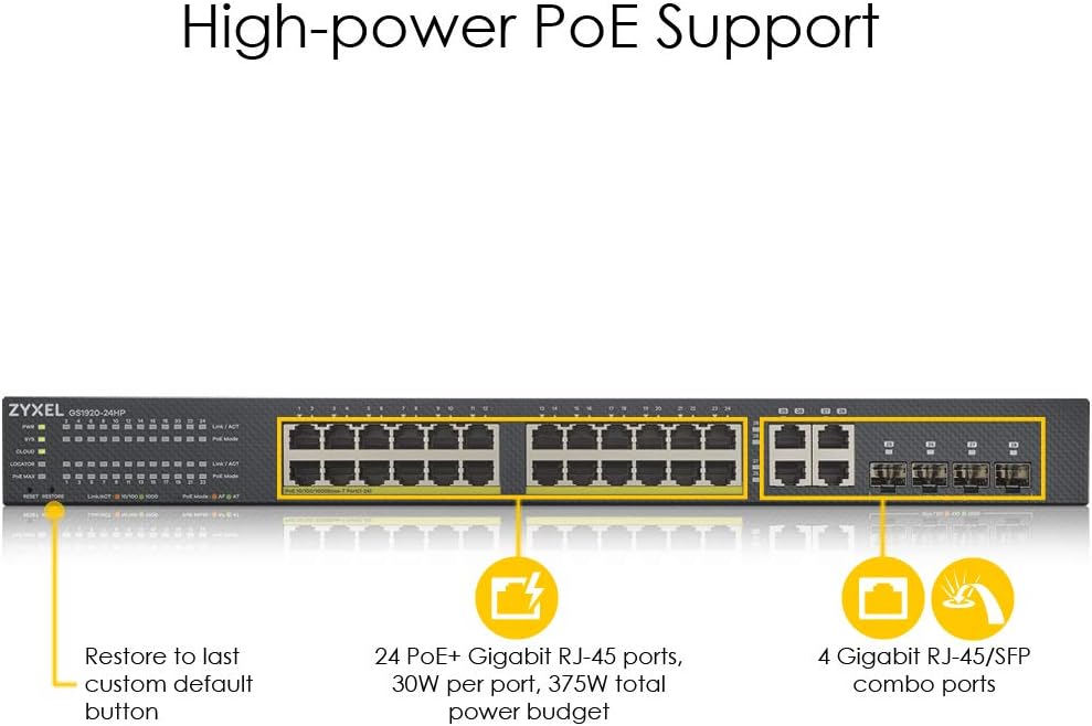 Zyxel 24 Port PoE Switch, Black, 24-Port | PoE+ 375W | 4x SFP - Image 3
