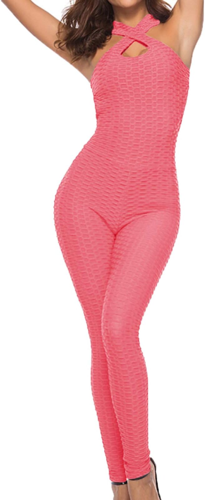 WISHU Women's High Waist Ruched Butt Lift Yoga Pants Jumpsuit Textured Stretchy Skinny Tummy Control Workout Gym Leggings