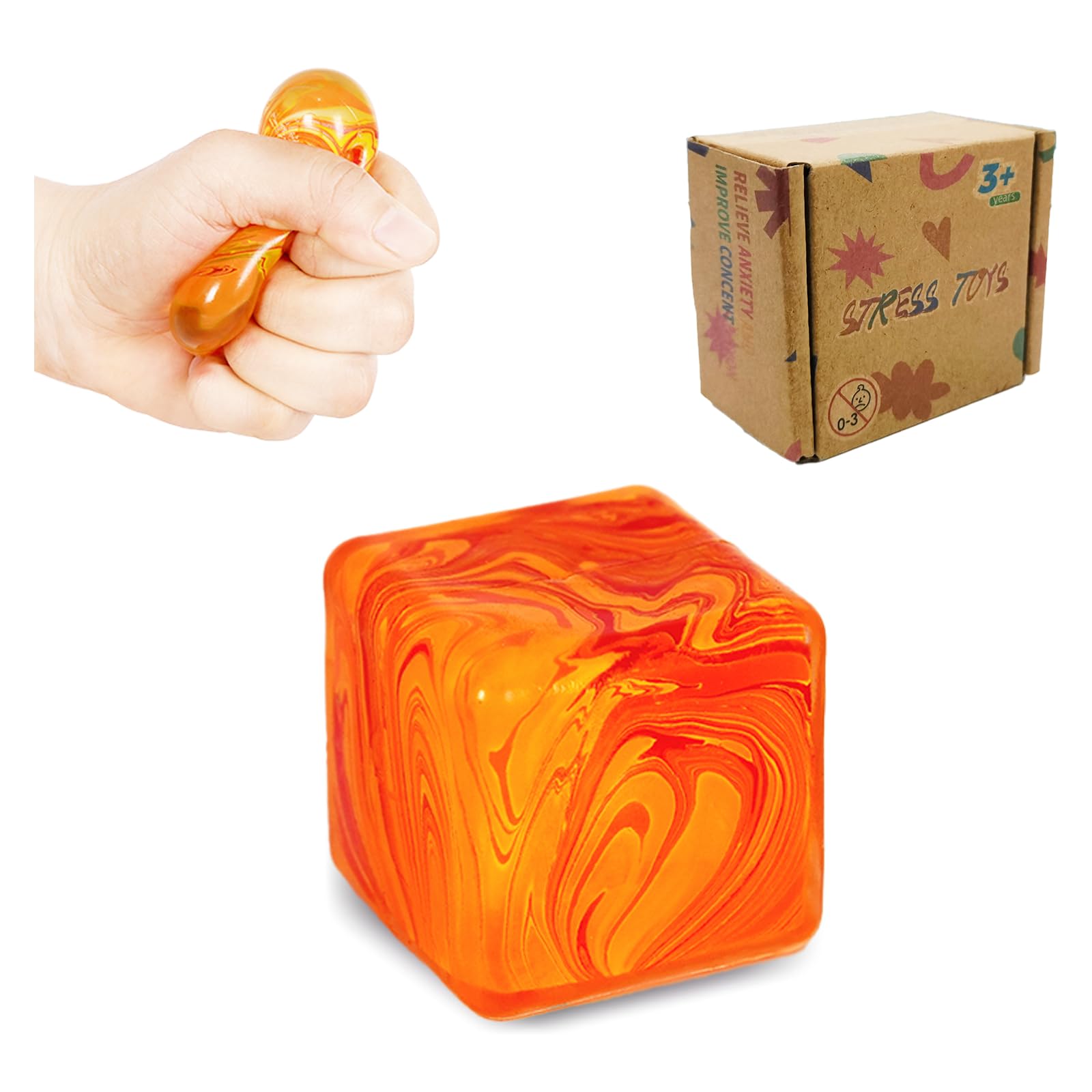 Fumzazyllo Small Square Cube Squeeze Toy – Stress Relief Squishy Toy for Kids & Adults, Fidget Sensory Ball, Anxiety Relief Stress Toy, 3.5cm (Orange)