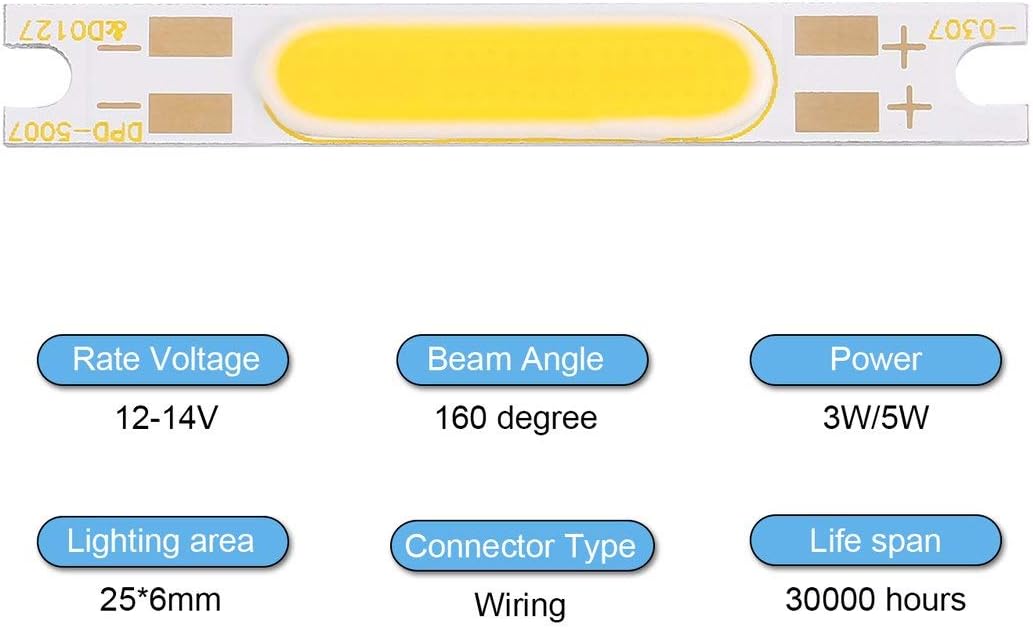Kongqiabona 9V 5W LED Light Strip 50 * 7mm COB Three Light Color Optional DIY Light Chip