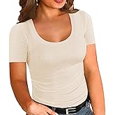 Chulianyouhuo Women's Plus Size Tops Short Sleeve Scoop Neck T Shirts Summer Ribbed Knit Basic Casual Tees Blouse