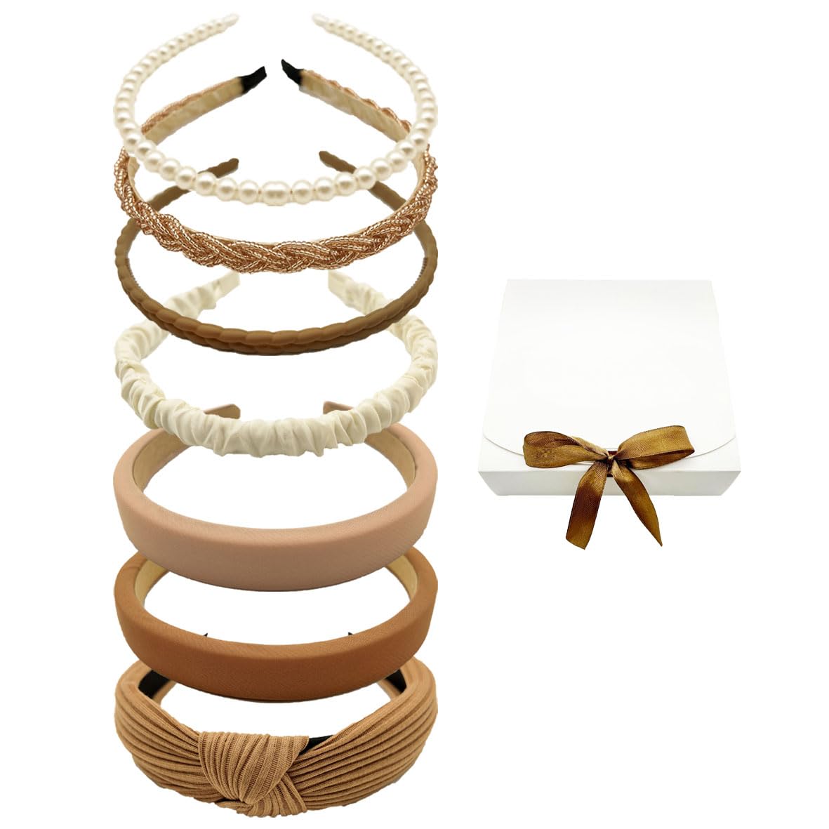 Photo 1 of STANETCO Women Girls Non-Slip Padded Headbands - Cute Pearl Decor Fashion Thin Head Bands, Trendy Hair Accessories For Daily Styling (Brown-7Pcs)