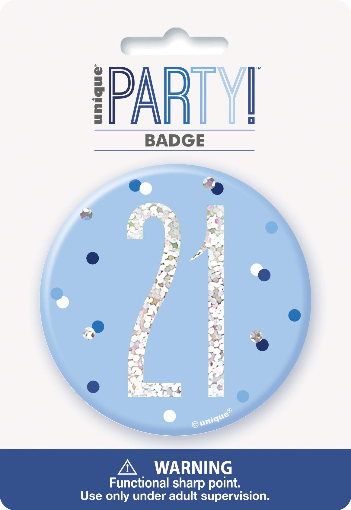 Unique Party 83519-3" Glitz Blue & Silver 21st Birthday Badge
