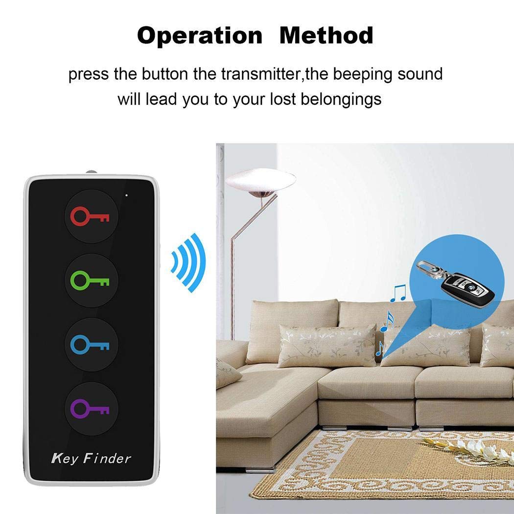GuGio Wireless Key Finder Phone Finder Smart Tracker Locator with LED Flashlight Anti Lost [1 Remote Control Transmitter 4 Receivers] Anything Finder Alarm Reminder Quickly Find Your Lost Items