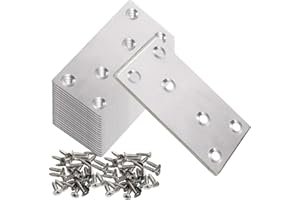 LOSYHU 20 Pcs Silver Flat Bracket 4x2 Inch Metal Wood Joining Plates Mending Plate Flat Bracket with Screws Stainless Steel Metal Straight Brace for Wood Furniture Cabinet Shelves