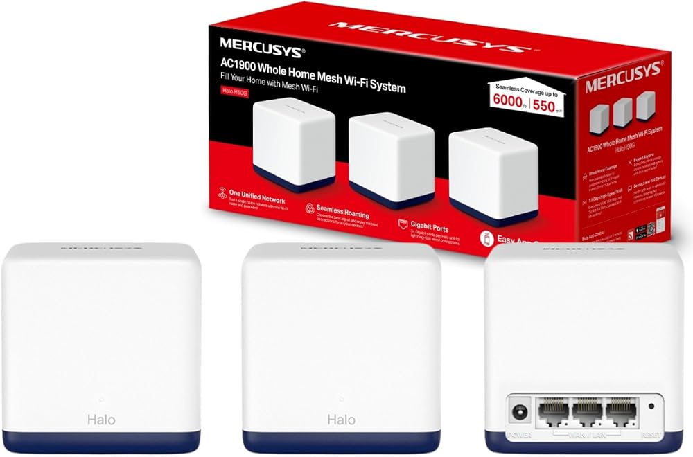 MERCUSYS Halo H50G AC1900 WiFi Mesh System 3-Pack Dual Band Extender Booster