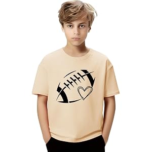 Boys Girls Football Tshirts Teen Baseball Heart Graphic Short Sleeve Crew Neck T Shirts Cute School Casual Tee Tops