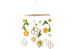 OESSUF Nursery Mobile for Boys Girls, Boho Bee Flower Nursery Decor Soothe Toy, Shower Set for Infant Bedroom Hanging Decoration, Yellow