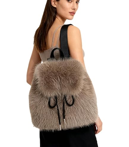 YFJNV Trendy Faux Fur Backpack, Plush Fluffy Design, Available in White, Black, Red Colors (Dark Grey) : Clothing, Shoes & Jewelry