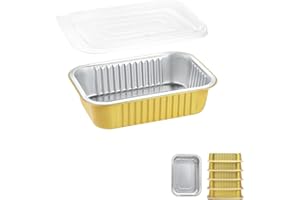 MESTAEK Aluminum Pans 6x4 with Lids (5 Pack) - Thicker Heavy Duty Reusable Foil Tins - Microwavable Multi-Use Pan, Pot, Container - Disposable Sturdy Foil Pans for Cooking, Heating, Storing, Prepping Food