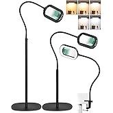 10X Rectangle Magnifying Glass with Light and Stand, 24" Flexible Gooseneck 3-in-1 Floor Lamp, 5 Color Modes Stepless Dimmable, LED Lighted Hands Free Magnifier for Reading Crafts Painting Close Work