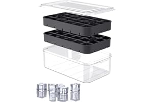 Ice Cube Tray with Lid and Bin, ROTTAY Ice Trays for Freezer, Easy-release 48 Small Nugget Silicone Ice maker with Ice Bucket, Ice Cube Storage Container Set for Chilled Drink and Smoothie, Black