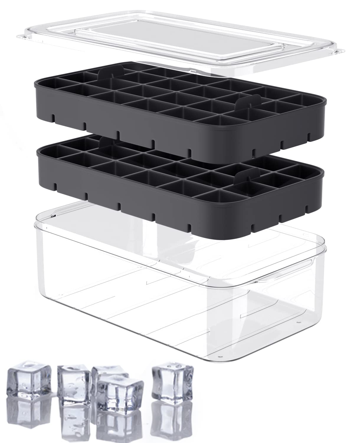 Ice Cube Tray with Lid and Bin, ROTTAY Ice Trays