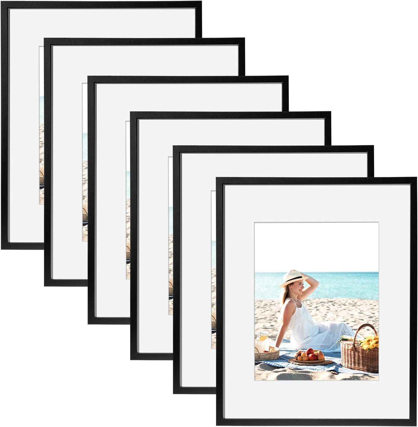 Photo Albums, Frames & Accessories - TWING 12 x 16 Picture Frames Set of 6, Display Pictures 8.5x11 with Mat or 12x16 Without Mat, Large Photo Gallery Wall Frame Set Wall Mounting Black Composite Wood
