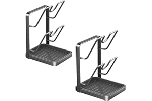 2-Pack Kitchen Pot Lid Holder Rack, 2 Tier Pot Lid Organizer with Removable Tray & Spoon Rest, Multifunctional Pot Cover Orga